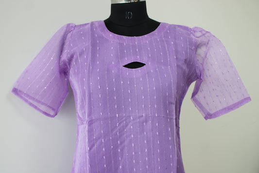 Elegant Lavender Round Neck Kurti with Subtle Shine