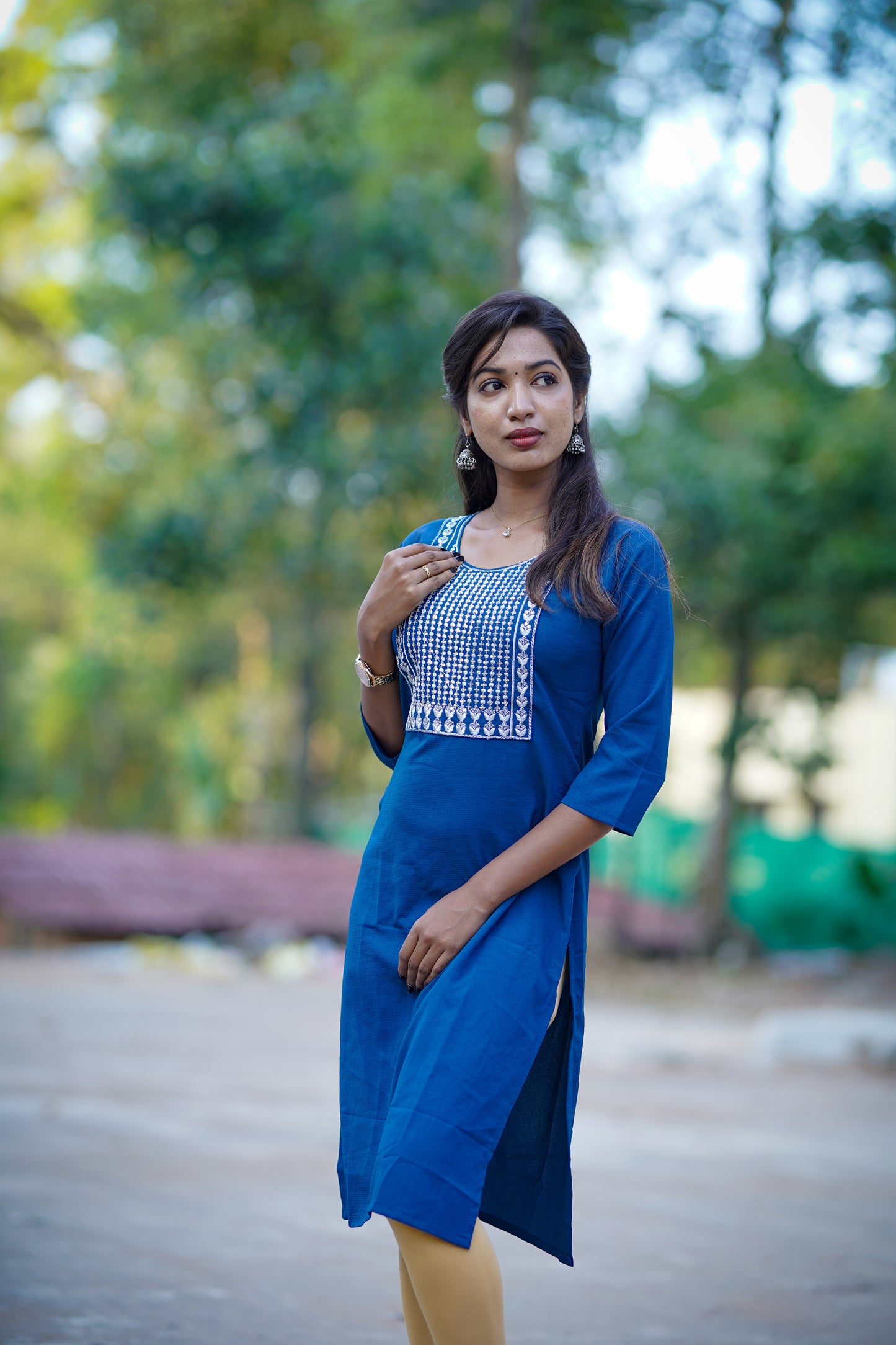 Dark Blue Embroidered Kurti – Everyday Grace