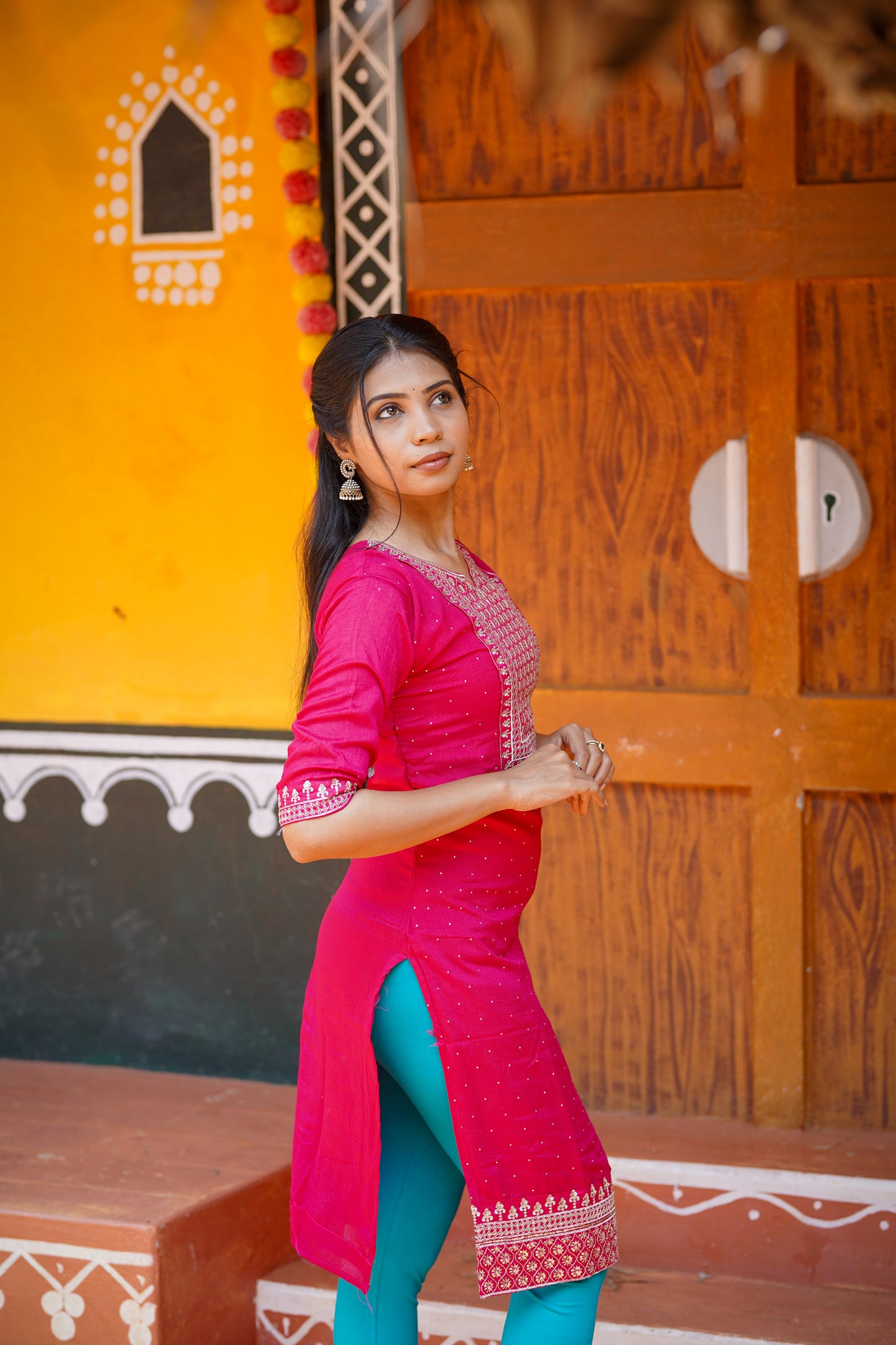 Graceful Red Kurti with Silver Jari Work – Elegant Festive Wear