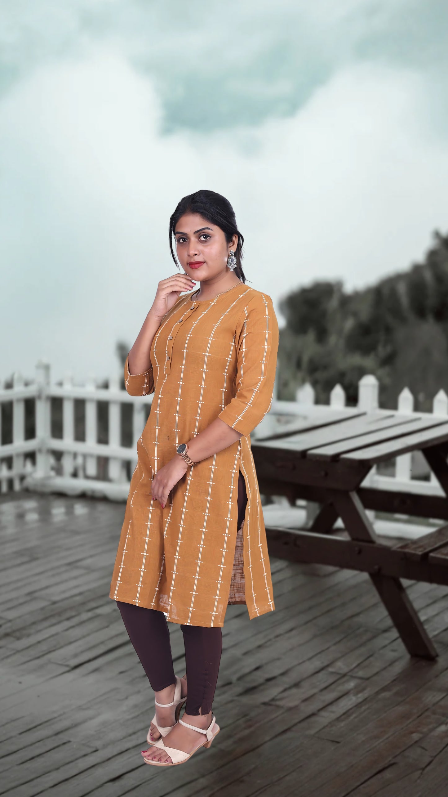 Women Cotton Kurthi Yellow Dorby