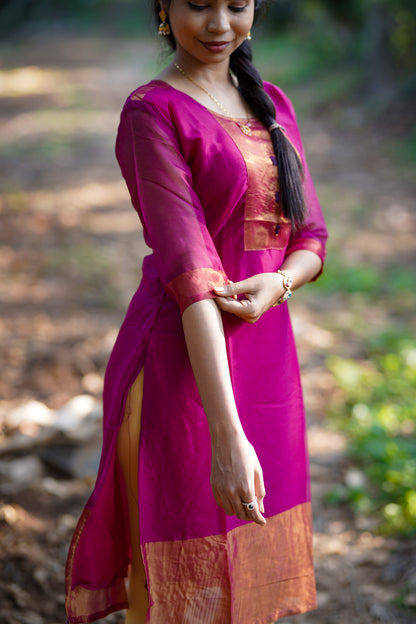 Royal Maroon Shiny Embroidered Kurti – Elegant Festive Ethnic Wear