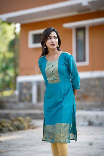 Elegant Green Kurti with Shimmer Embroidered Print