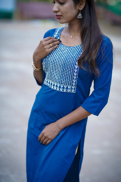 Dark Blue Embroidered Kurti – Everyday Grace