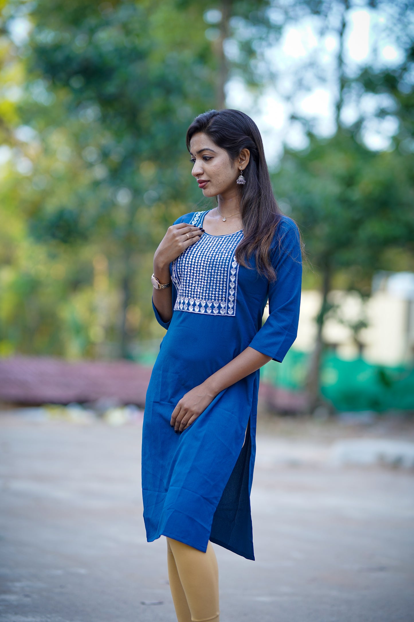 Dark Blue Embroidered Kurti – Everyday Grace
