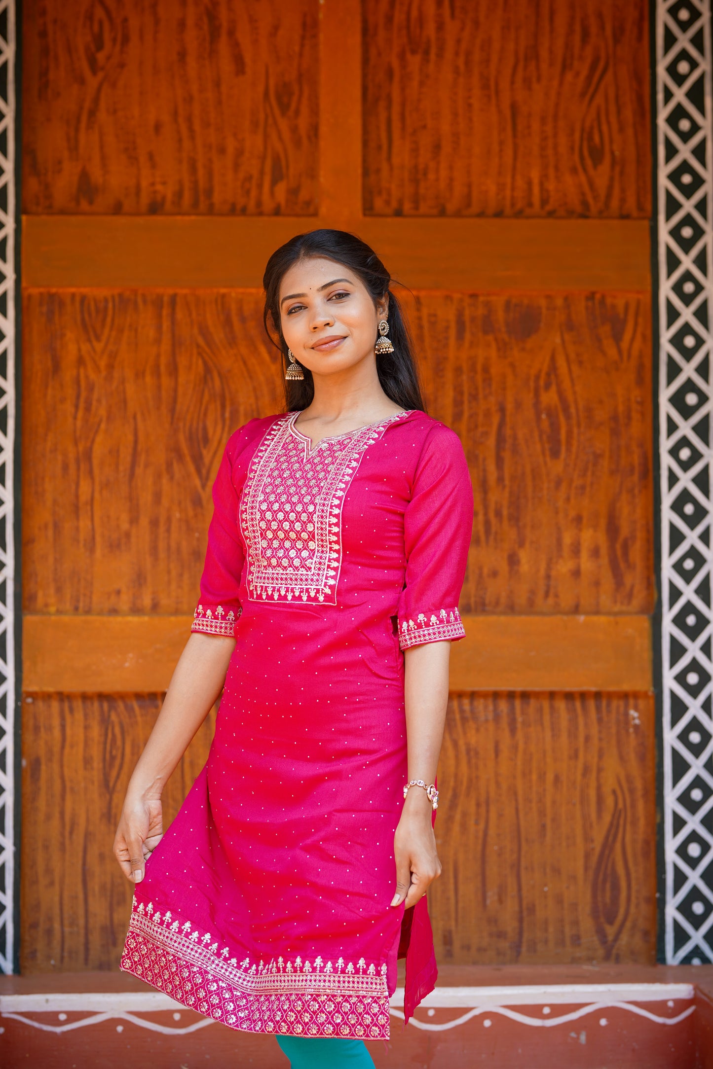 Graceful Red Kurti with Silver Jari Work – Elegant Festive Wear