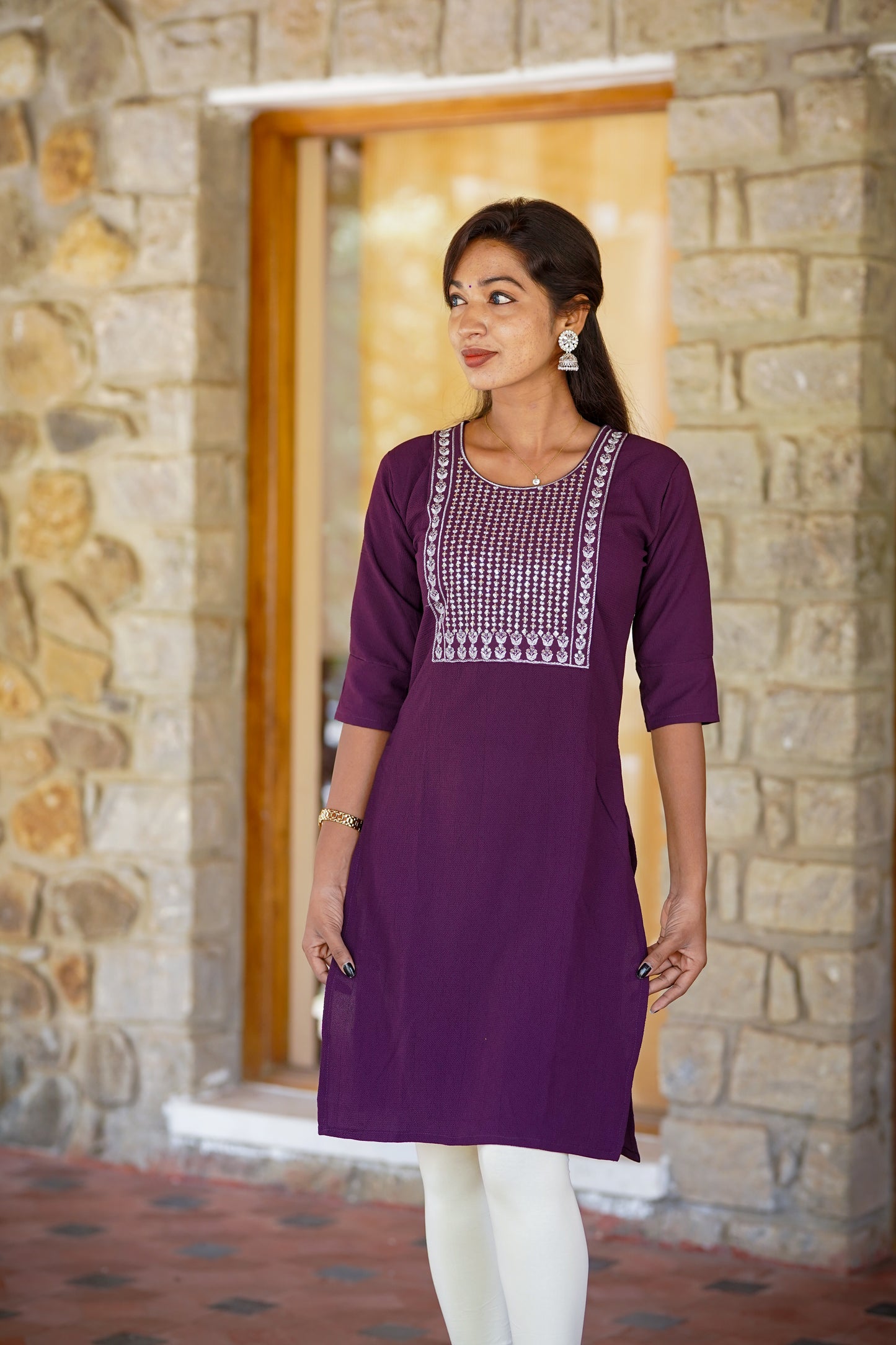Royal Purple Embroidered Kurti – Elegant Everyday Wear