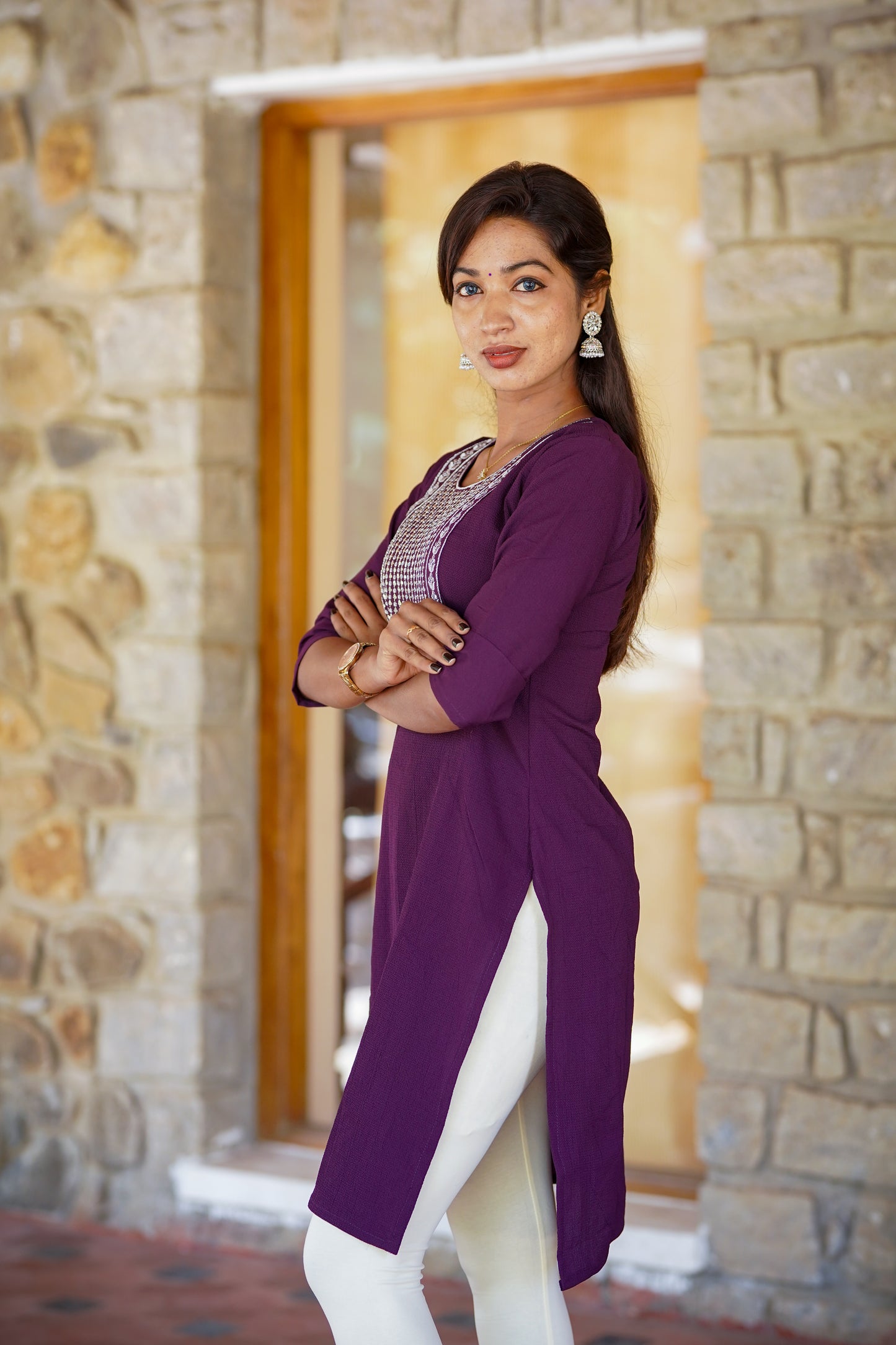 Royal Purple Embroidered Kurti – Elegant Everyday Wear