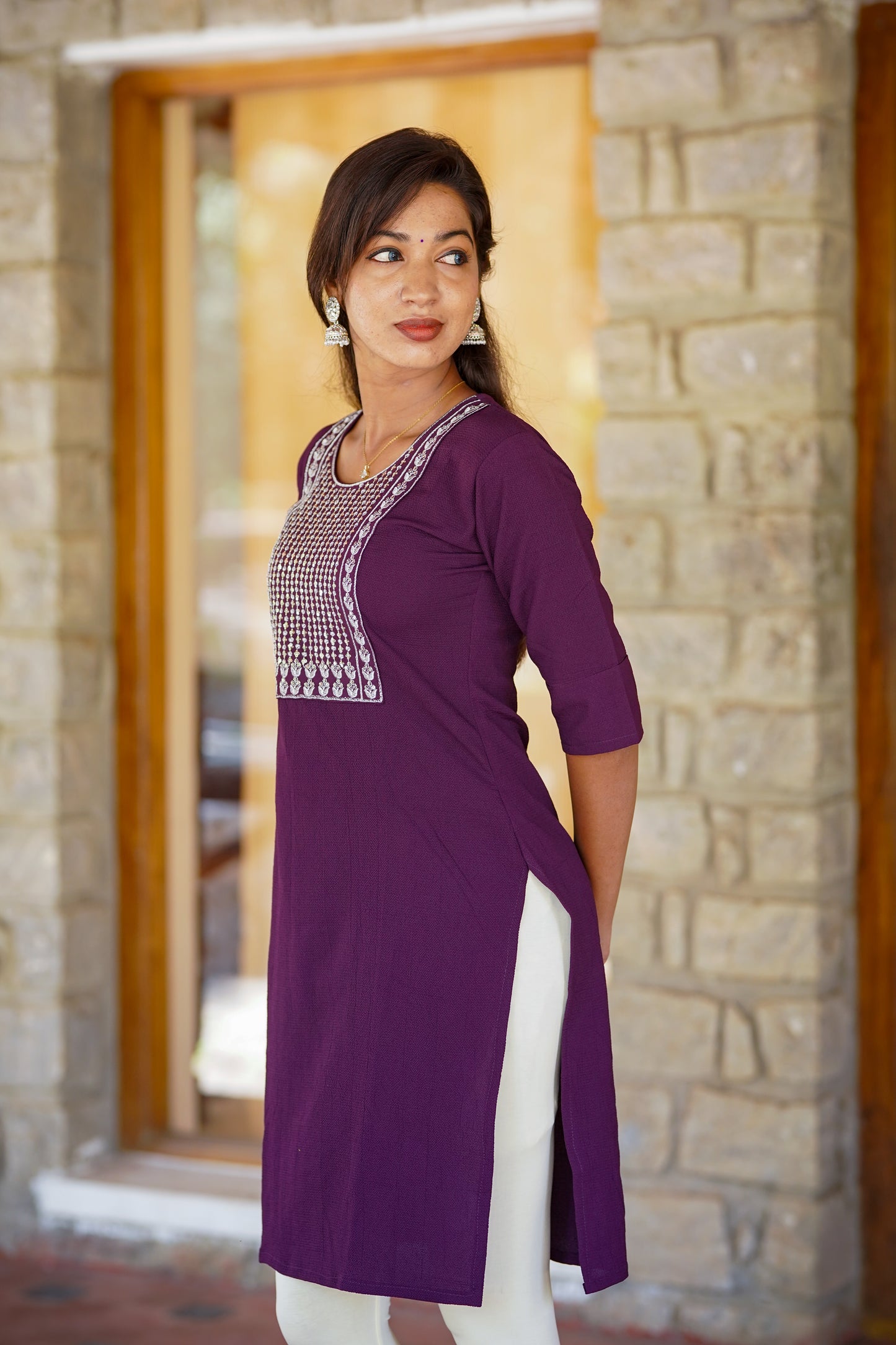 Royal Purple Embroidered Kurti – Elegant Everyday Wear