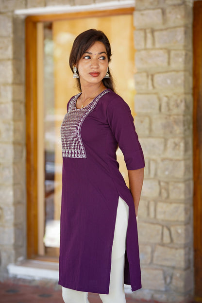 Royal Purple Embroidered Kurti – Elegant Everyday Wear