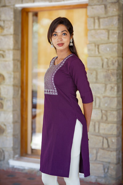 Royal Purple Embroidered Kurti – Elegant Everyday Wear