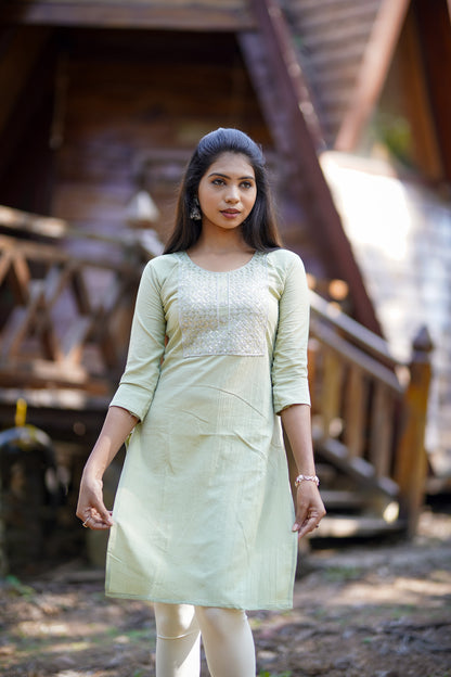 Elegant Pista Green Embroidered Kurti – Soft & Stylish