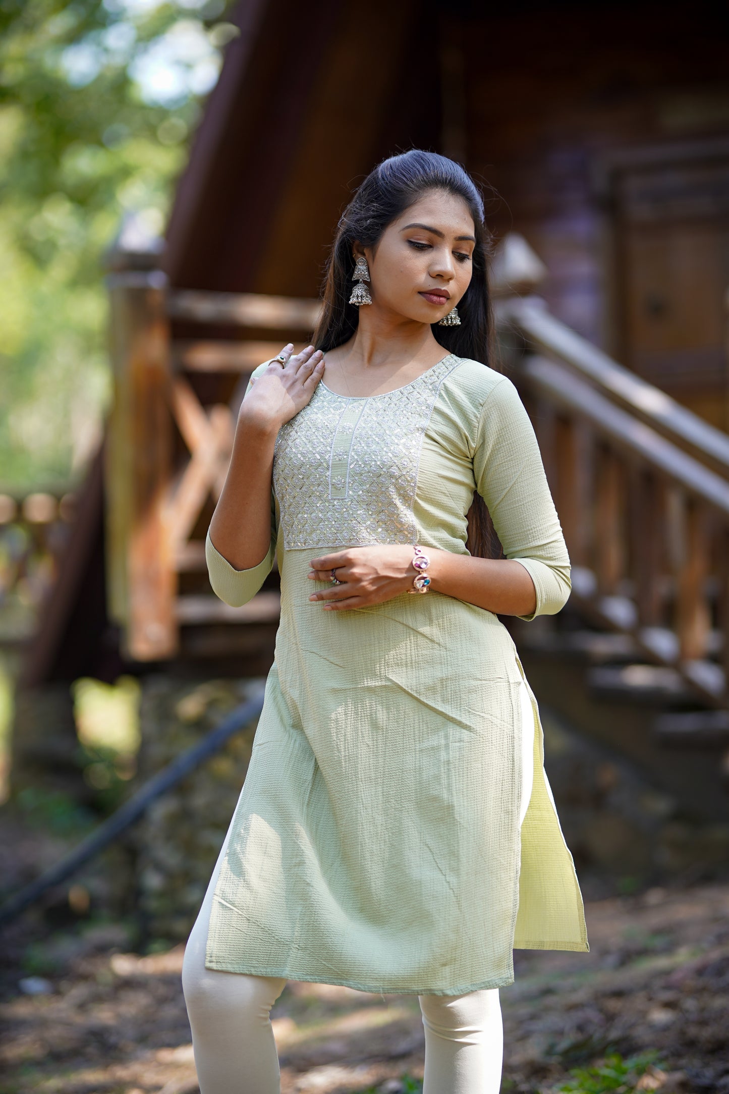 Elegant Pista Green Embroidered Kurti – Soft & Stylish