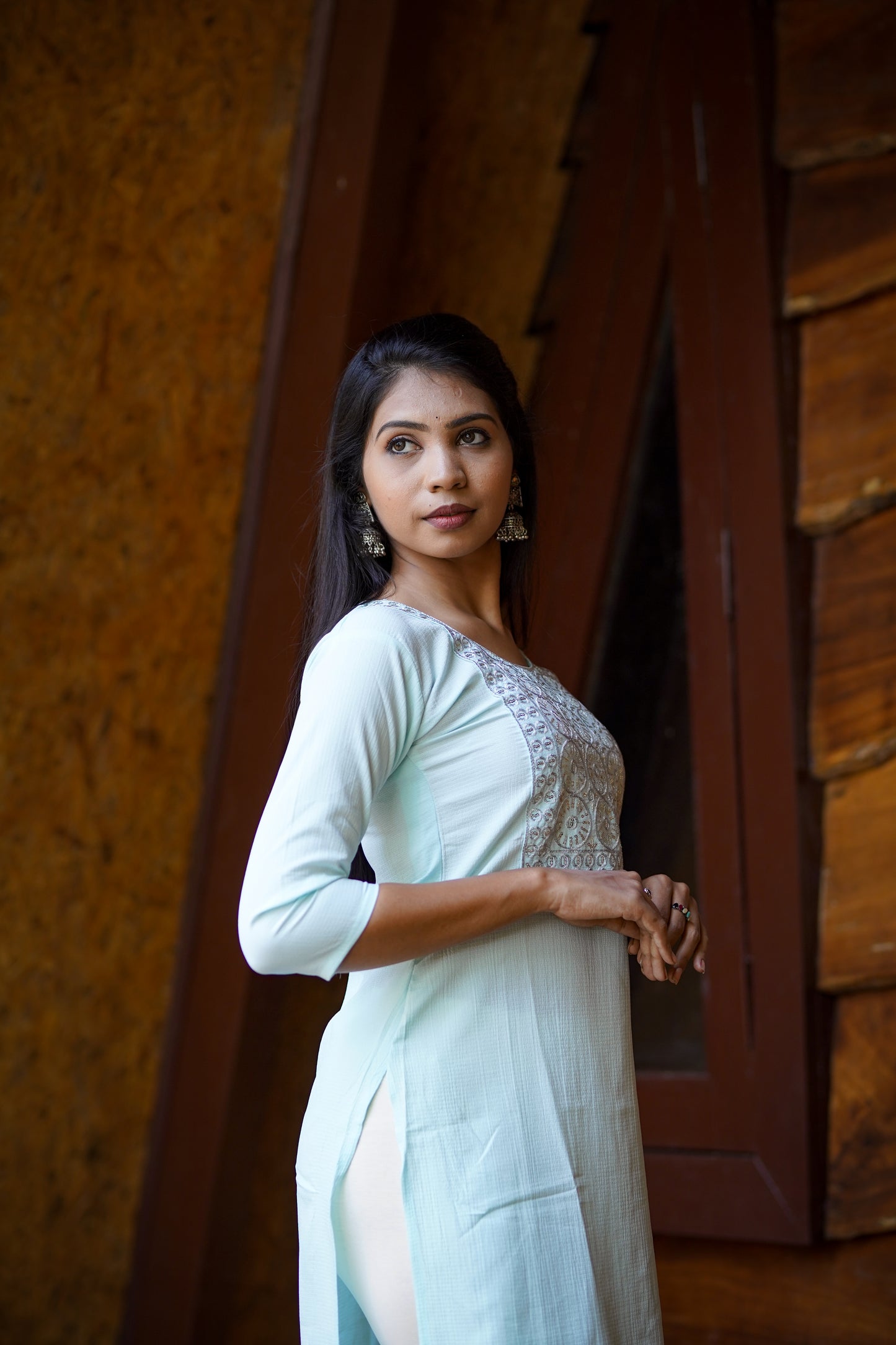 Elegant Light Turquoise Blue Embroidered Kurti