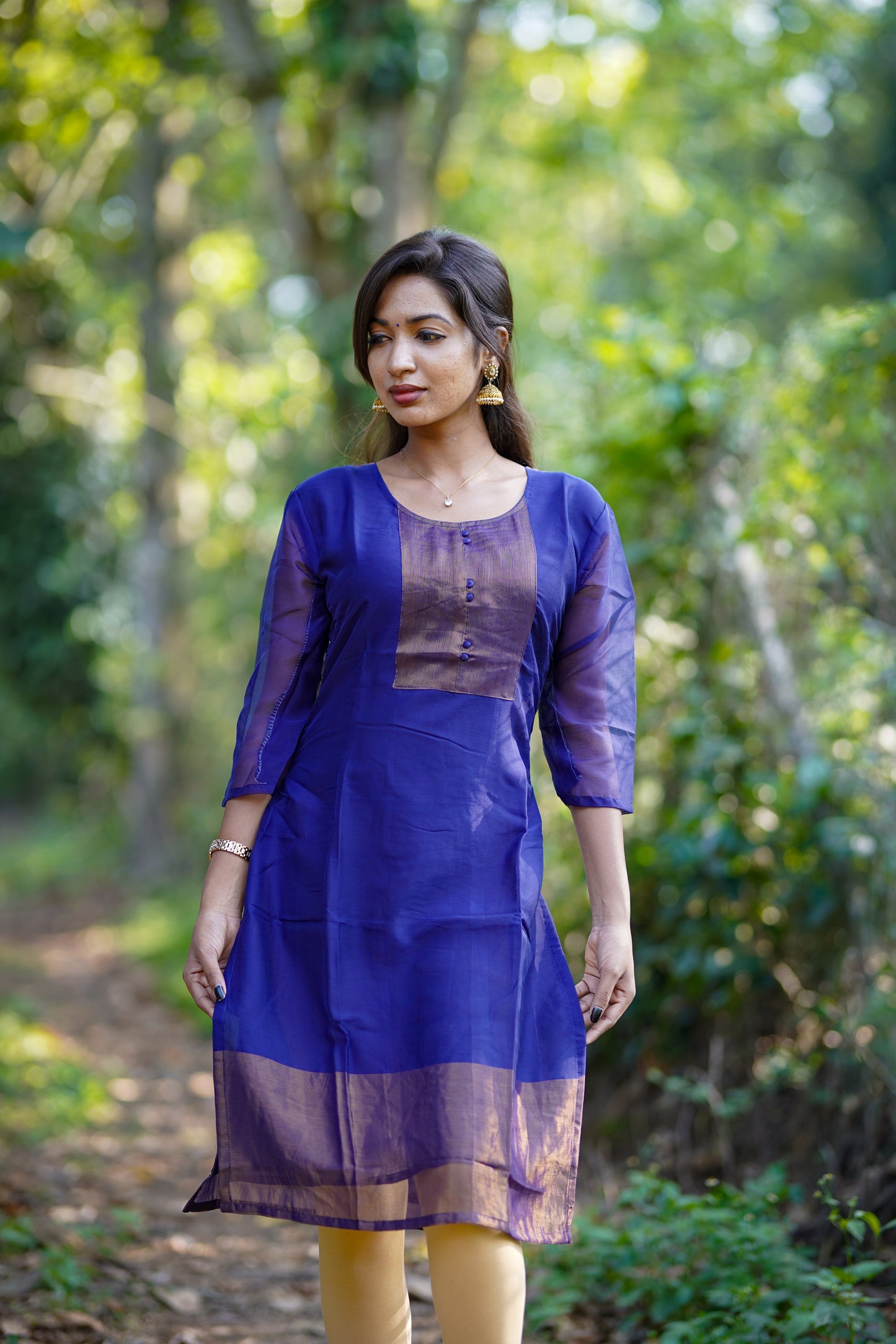 Royal Dark Blue Kurti with Shimmery Embroidered Yoke